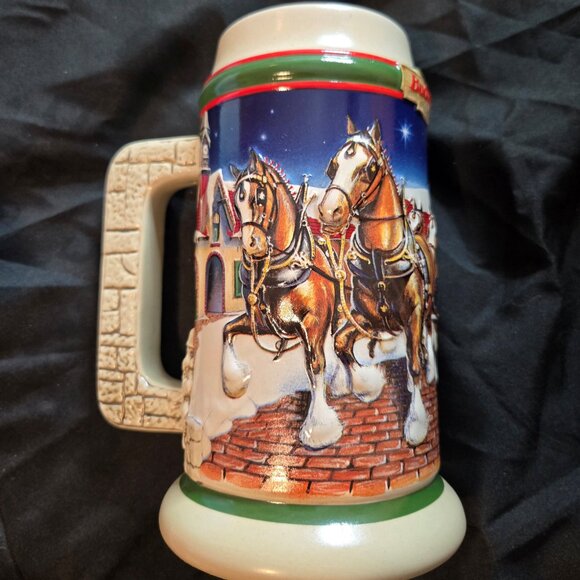 BUDWEISER Stoneware Raised Relief Clydesdale Horses Collectible Beer Stein - Picture 4 of 9